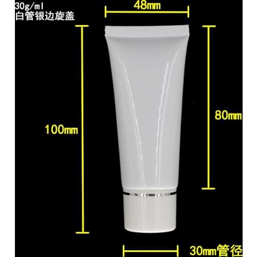 30ML Sunscreen screamTube,30G white Cream Tube with silver edge screw lid,1 ounce plastic soft Tube for eye cream container