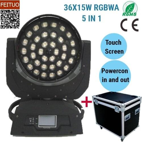 4pieces + flight case Pro Disco Moving Head Zoom Wash 36x15w RGBWA 5IN1 Lyre LED Touch Screen Multi Color Change Stage DJ Light