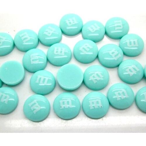 50Pcs 14mm Sky Blue Resin Decoration Crafts Letter M Bead Flatback Cabochon Scrapbook DIY Accessories Buttons