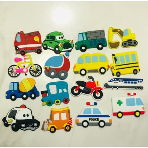 50PCS Mix Cartoon Motorcycle High-Speed Train PVC Craft Flat Back For DIY Boys Jewelry Shoes Charms Scrapbook Embellishments