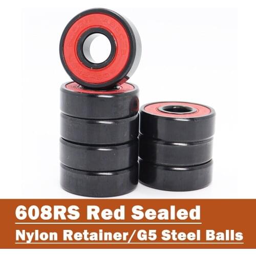 16Pcs ABEC9 608 2RS Inline Roller Skate Wheel Bearing 608 RS Anti Rust Skateboard Ball Bearings 608RS Red Sealed 8x22x7 mm Shaft
