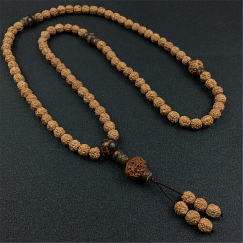 8mm Natural 5 Petals Rudraksha Beads Prayer Bracelet or Necklace Yoga Meditation Strand Mala Fashion Mens Jewelry Wholesale