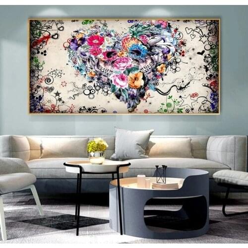 Abstract Colorful Heart Flowers Modern Wall Art Picture Canvas Painting Love Posters and Prints for Living Room Home Decoration