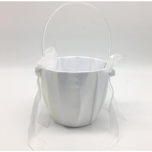 Wedding Flower Girl Basket Flowers Satin Bowknot Decors Accessories - 5.12x3.74x8.66 inch