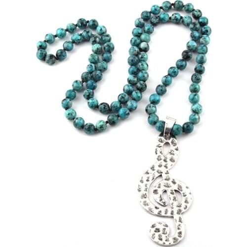 Free Shipping Fashion Jewelry Semi Precious Stone Long Knotted Music Pendant Necklaces Women Ethnic Necklace