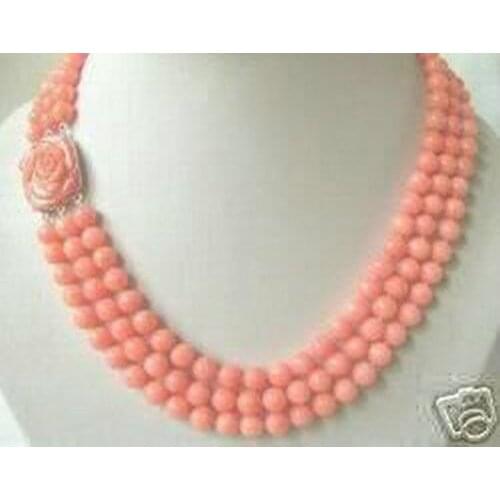 Free Shipping Rare 3 rows 7-8mm Pink coral beads necklace A0510