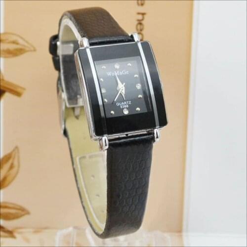 Womage Fashion Casual Leather Belt Analog Quartz Watch Women Dress Watch Wristwatch Rectangle Dial relogio feminino horloge dame