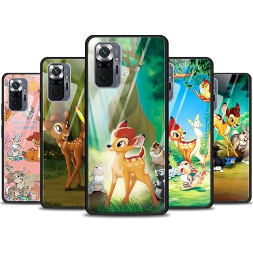 Disney Fawn Bambi for Xiaomi Redmi Note 10 Pro Max 10S 9T 9S 9 8T 8 7 Pro 5G Luxury Tempered Glass Phone Case Cover