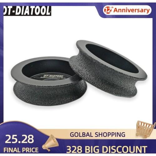 DT-DIATOOL 2pcs/pk 75mmx15mm Vacuum Brazed Diamond Grinding Wheel Disc of Half-Round Edge For Marble Granite Artificial Stone