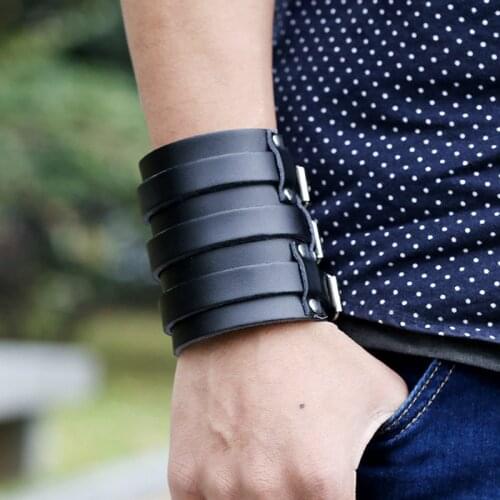 Fashion Double Belt Leather Wrist Friendship Big Wide Bracelet For Men Woman Buckle Punk Accessories Gift Jewelry New