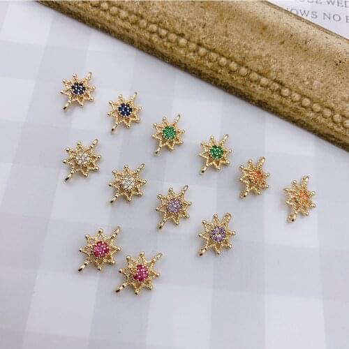 HAOSAW Choose 6Pcs/Lot Hand Made/Star Shinny Design/Colored CZ/Earring Charms/Connections/Bracelet Charms/Earring Findings
