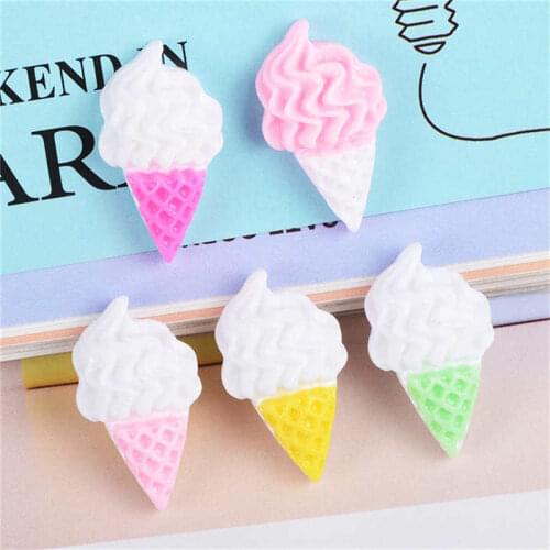 Julie Wang 40PCS Resin Ice Cream Charms Random Mixed Colors Artificial Food Pendant Jewelry Making Accessory Table Home Decor
