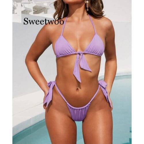 2020 New Arrival Sexy Summer Biquini Women Lingerie Beach Style Lace Up Tie Neon Bra And Panty Set Ladies Underwear Suit