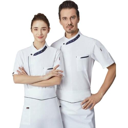 Chef Restaurant Kitchen Unisex Jacket Short Sleeve Waiter Uniform Crossover Button Bakery Hotel Cook Catering Cooking Coat