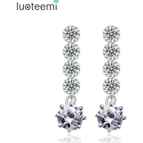 LUOTEEMI Simple Dangle Drop Clear AAA Cubic Zircon Stone Earrings For Women Luxury Girlfriend Birthday Gift Trendy Jewelry