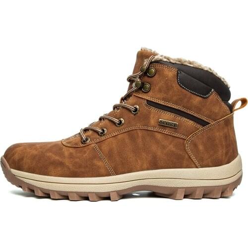 Mens Leather Boots Autumn Winter Men Boots Comfortable Nature Working Men Lace-up Casual Ankle Boots Big Size