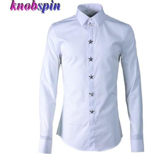 Metal Five-star Front threshold men Shirt Classic Solid color Long sleeve Slim Casual 80% Cotton Chemise homme Business Shirts