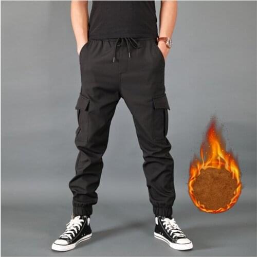 Mens Winter Pants Thick Warm Cargo Pants Casual Fleece Pockets Fur Trouser Plus Size M-4XL Fashion Loose Baggy Joger Worker Male