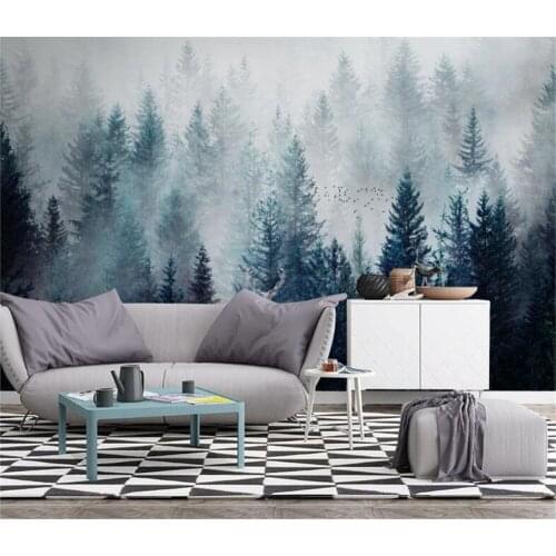 Bacal non-woven 3D wallpaper mural Nordic modern minimalist fresh cloud forest living room sofa TV background home decorative