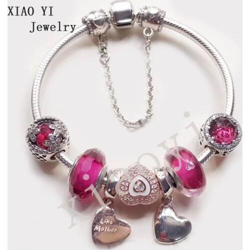 XIAOYI 2020 New 100% S925 Red flower love coloured glaze fashion charm high quality bracelet Mothers Day gift to mother female