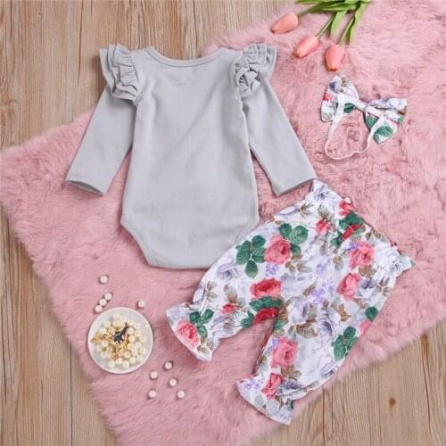 Newbron baby Girls Clothes New Spring Ruffle Raglan Romper+Pant Skirt Outfit 2 PCS Infant Floral Printed Clothing Set D1151