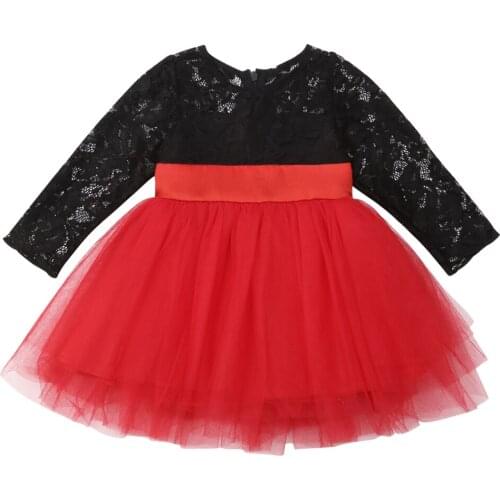 Formal Kids Baby Girls Christmas Princess Dress Mesh Lace Flower Long Sleeve Back Bow Dress Tulle Wedding Party Ball Gown 6M-5Y