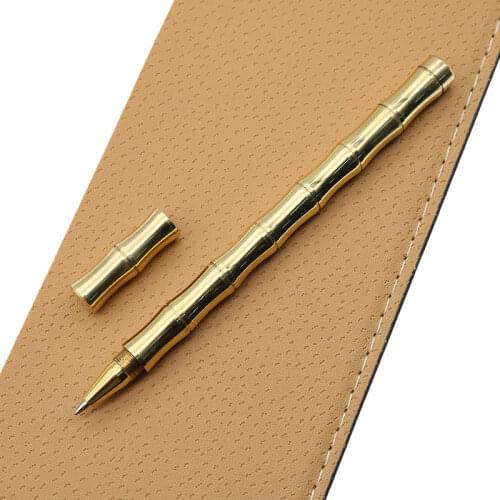 1pc Cute High-Grade Metal Ballpoint Pen 0.5mm Black Refill Bamboo Shape Pure Brass Tube Ballpoint Pen Office Stationery