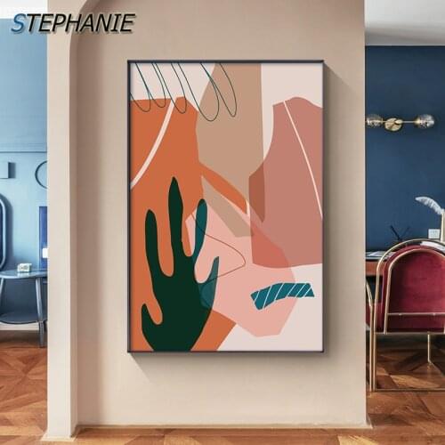Scandinavian Colorful Orange Canvas Painting Abstract Pink Wall Art Picture Prints Posters for Living Room Girls Room Gallery