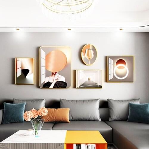 Modern Abstract Pattern Living Room Background Wall Decoration Mural Rounded Rectangle Combination Crystal Porcelain Painting