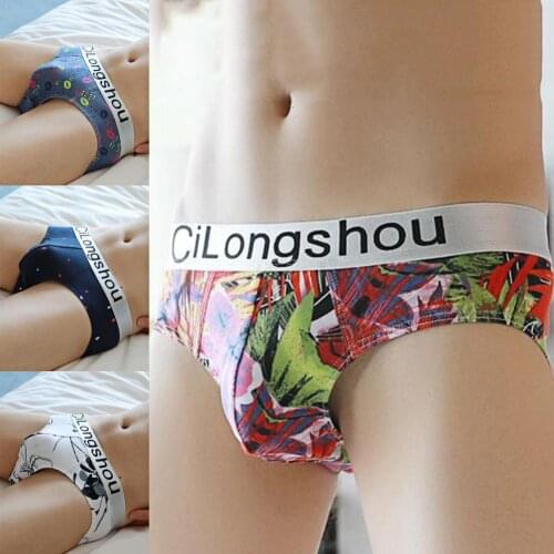 Soutong Wide Waistband Men Briefs U Convex Comfy Print Stretchy Low Waist Panties Male Underpants Underwear Men for Inside Wear