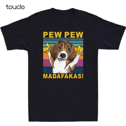 Funny Beagle Pew Pew Madafakas T-Shirt Funny Vintage Mens Short Sleeve T-Shirt