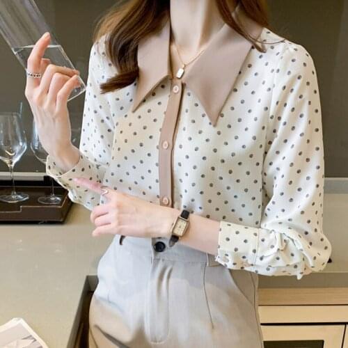 Women Chiffon Blouse Vintage Turn-down Collar 2021 Spring Autumn Long Sleeve Women Shirts Tops Ladies Female Blusas New Clothes