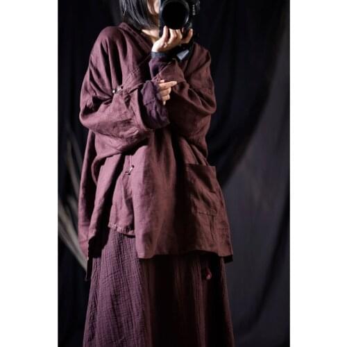 Women Loose Solid Color Retro Linen Jackets Ladies Loose Outerwear Spring Autumn Coat Female Irregular Length Coat