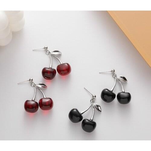 2020 New Fashion Clear Resin Cherry Earrings for Women Girl Alloy Metal Cute Fruit Drop Dangle Earrings Statement Party Jewelry