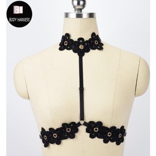 BODY HARNESS Sexy Flowers Harness Necklace Open Chest Cage Bra Harajuku Wedding Women Bondage Crop Top Wear Body Harness