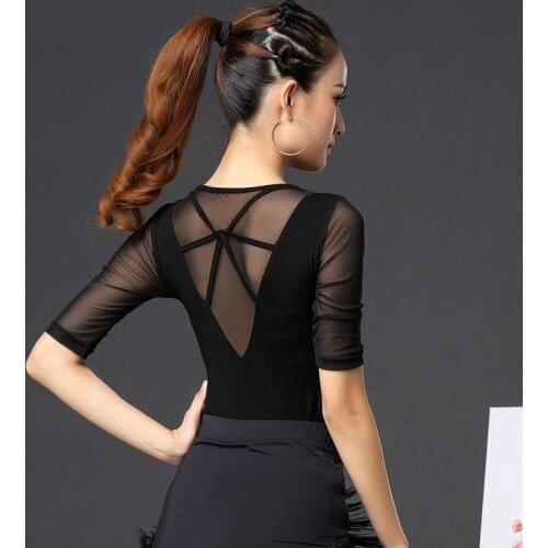 Adult Mesh V Neck Ballet Latin Belly Dance Top Transparent Blouse Shirt Costume For Women Dancing Clothes Dancer Wear Clothing