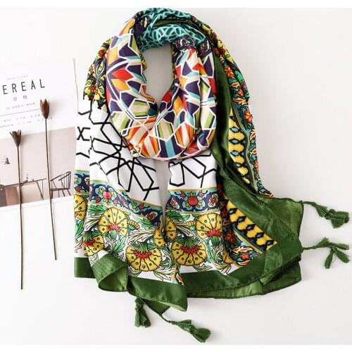 Yishine NEW Women Scarf Geometric Design Bright Hijabs Female Green Long Shawl Ethnic Large Blanket Tassel Wraps Scarves