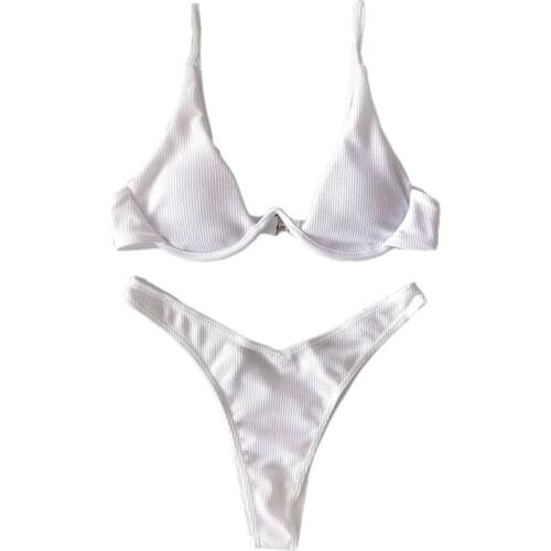 40GC Women Sexy Brazilian Bikini Push Up Underwire Swimsuit Neon Ribbed Bathing Suit