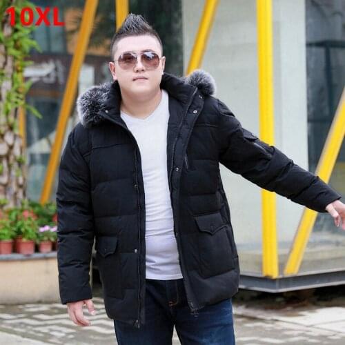 Winter popular plus fertilizer XL mens down jacket extra large coat big people hooded business casual fur collar keep warm