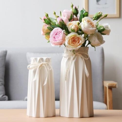1pc Bowknot Drape Design Vase White Ceramic Vase Porcelain Flower Vase Hydroponic Container Home Wedding Decor 2 Size