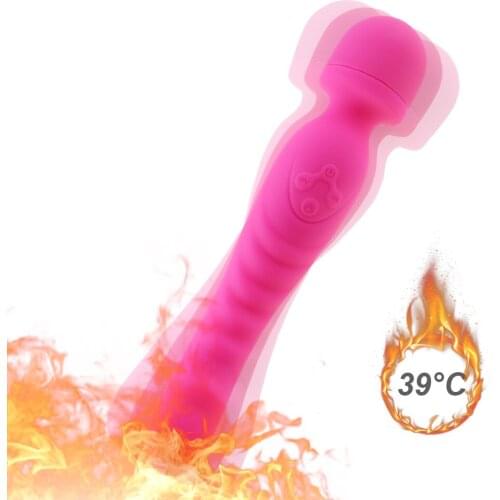 10 Frequency Heating Double End AV Magic Wand Massager USB Dildo Vibrator Adult Sex Toys for Women Clitoris Nipple Stimulator