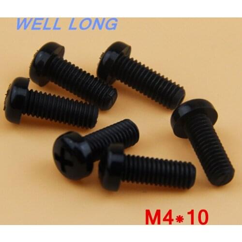 100pcs/lot M4*10mm Black Round head cross nylon screws, pan head plastic screws, plastic bolts