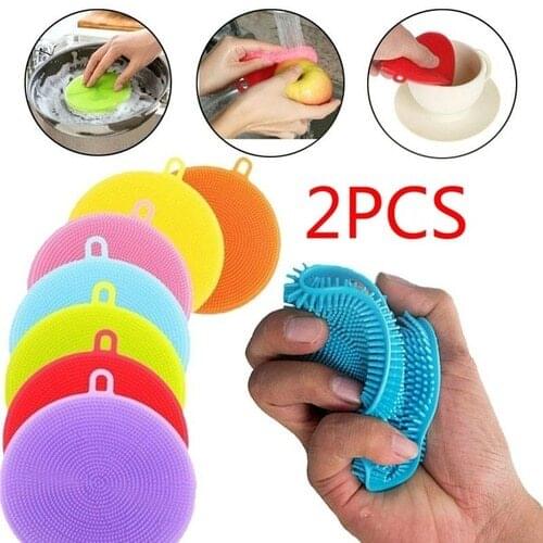 2 pcs Silicone Cleaning Brush Dishwashing Sponge Multi-functional Fruit Vegetable Cutlery Kitchenware Brushes Kitchen Tools