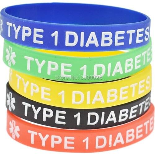 300pcs medical alert type 1 silicone wristband Personalized Rubber bracelets Sports Gifts shipping by DHL A