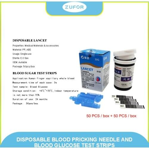 50pcs/box Blood glucose meter test strip +50pcs/box Sterile twist blood lancets; for Diabetes blood glucose test