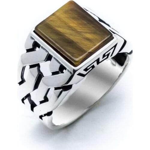 925 sterling Silver Tiger Eye Stone Mesh Pattern Ring