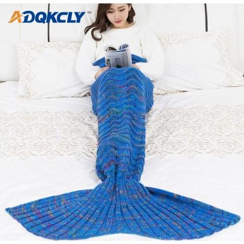 ADQKCLY Hollow Wave Mermaid Tail Throw Blanket Hand Knitted Soft Thick throw for Child Adults Sofa Sleeping Blankets 180*90cm/pc