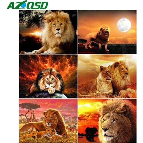 AZQSD 5D DIY Diamond Painting Lion Sunset Handicraft Diamond Embroidery Animals Mosaic Full Kits Needlework Home Decoration