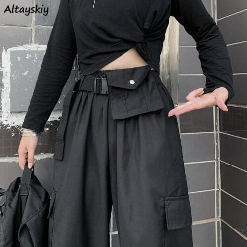 Pants Women Cargo Fashionable Comfortable Chic Leisure Summer 2021 Black Solid Streetwear Harajuku Cool Girls Loose Trendy New