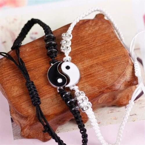 Tai Chi Fengshui Couple Bracelets Hematite Leather Cord Braid Chain Bracelet Alloy Pendant Two-piece Woven Lover Bracelet Gift